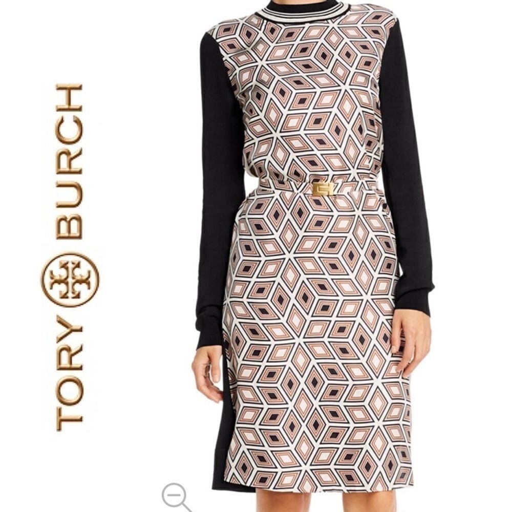 NWT Tory Burch Printed Silk-Front Sweater Dress - Picture 3 of 3